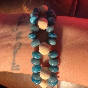 Blue Apatite stone and Wooden Beaded Bracelet (stretch)